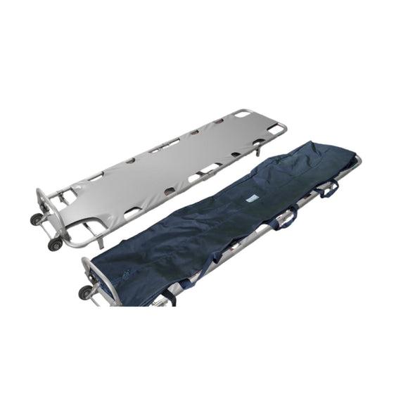 Foldable stretcher with feet and rescue bag