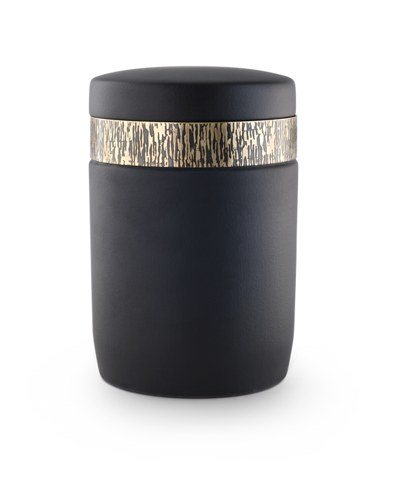 Völsing Urne schwarz glasiert Messingzierring Keramik