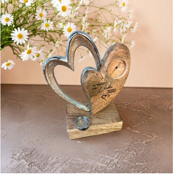 Doble corazón metal madera con medallón