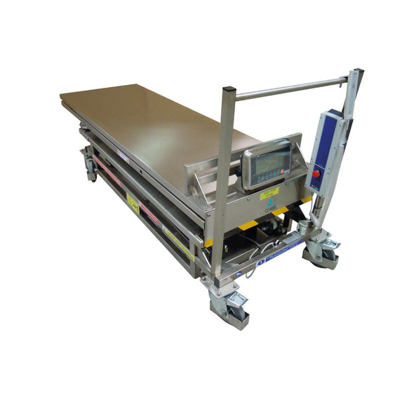Electric lift and transport trolley with weighing device