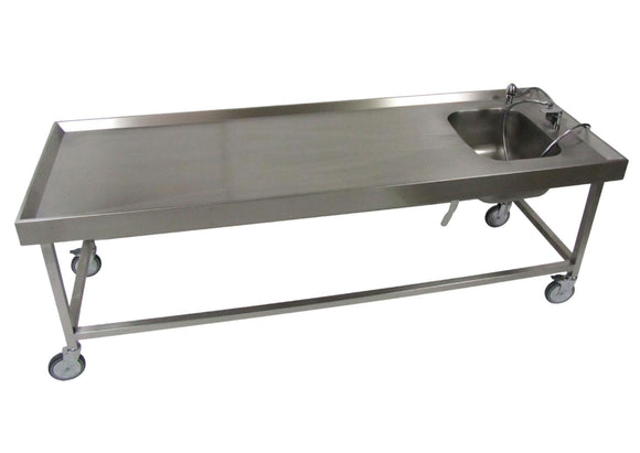 Mesa de disección móvil de acero inoxidable con lavabo
