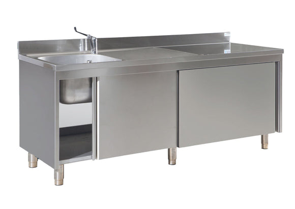 Mesa armario de acero inoxidable con fregadero a la izquierda