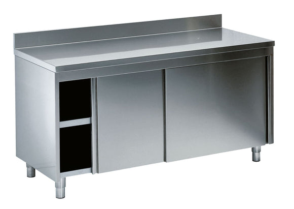Mesa de trabajo de acero inoxidable con puertas correderas