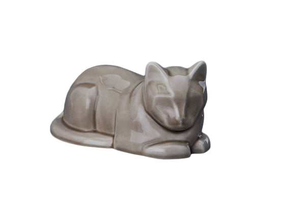 Pet urn reclining cat ceramic