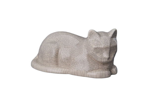 Pet urn reclining cat ceramic