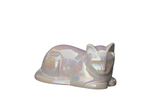 Pet urn reclining cat ceramic