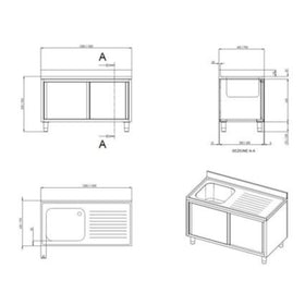 Edelstahl Spülschrank mit Becken links Standard - 0