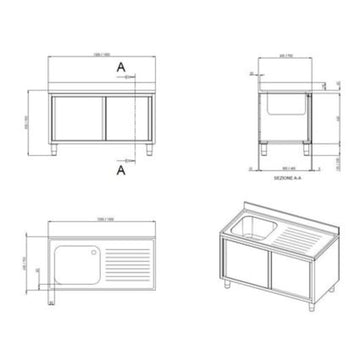 Edelstahl Spülschrank mit Becken links Standard - 0