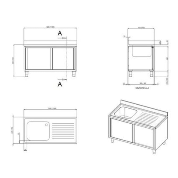 Edelstahl Spülschrank mit Becken links Standard