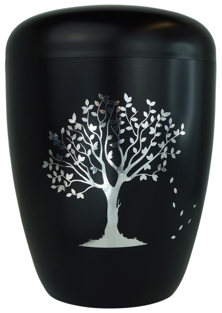 Spalt urn black lacquered natural fabric