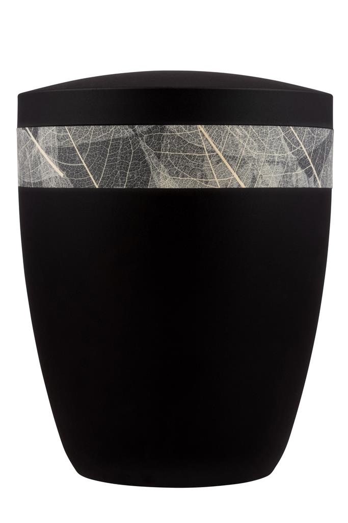 Spalt urn satin black lacquered natural fabric