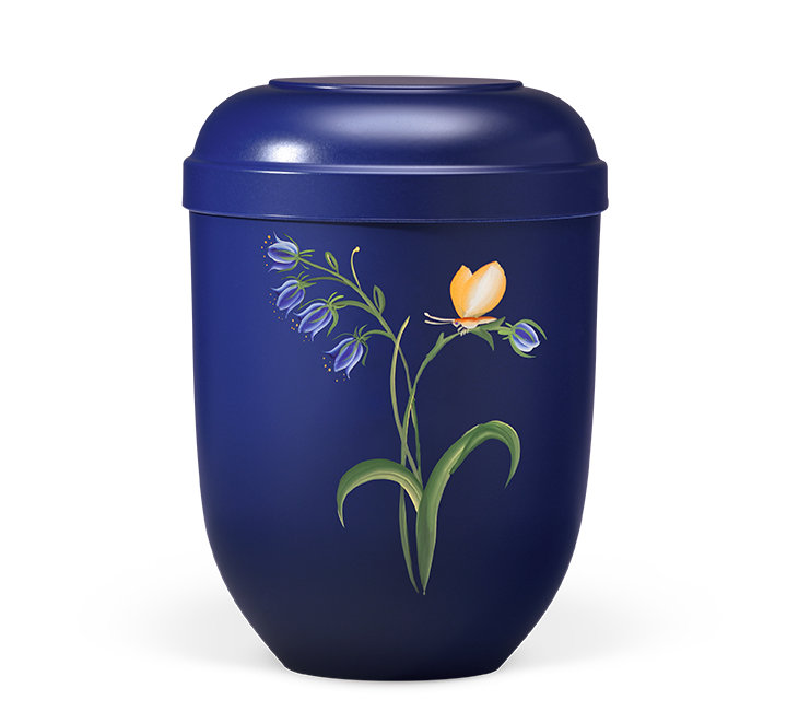 Kaufen nachtblau-glockenblume-mit-falter Heiso Classic Handbemalt Motiv Bio Urne