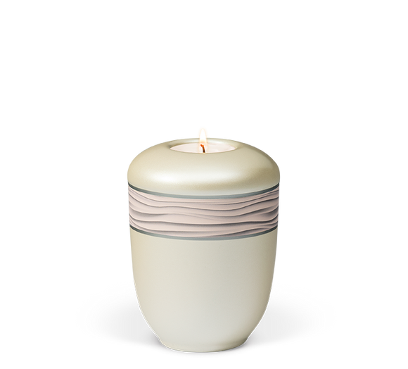 Heiso Gedenkurne Dekorband Wellenmuster Keramik