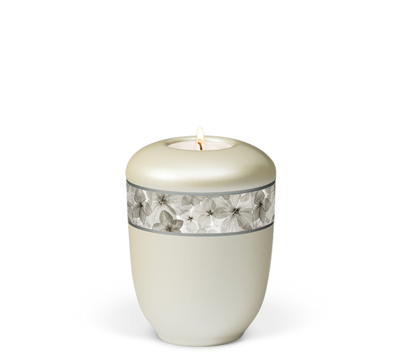 Heiso Gedenkurne Dekorband Blumen Keramik