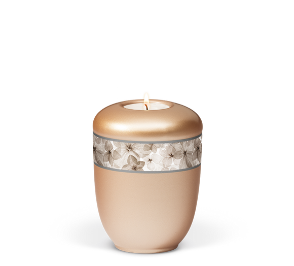 Heiso Gedenkurne Dekorband Blumen Keramik