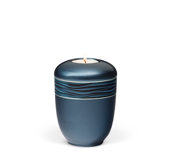 Heiso Gedenkurne Dekorband Wellenmuster Keramik