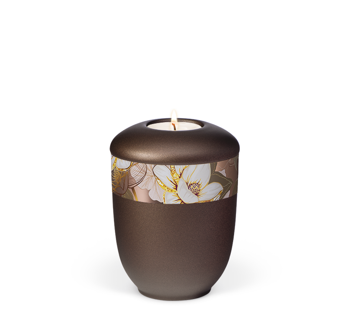 Kaufen kastanienbraun-magnolia Heiso Gedenkurne Dekorband Blumen Keramik