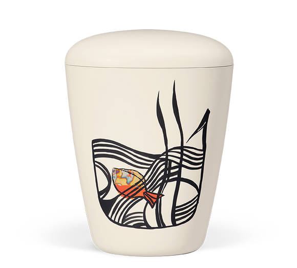 Heiso Exclusive cream white hand-painted with metal leaf organic urn