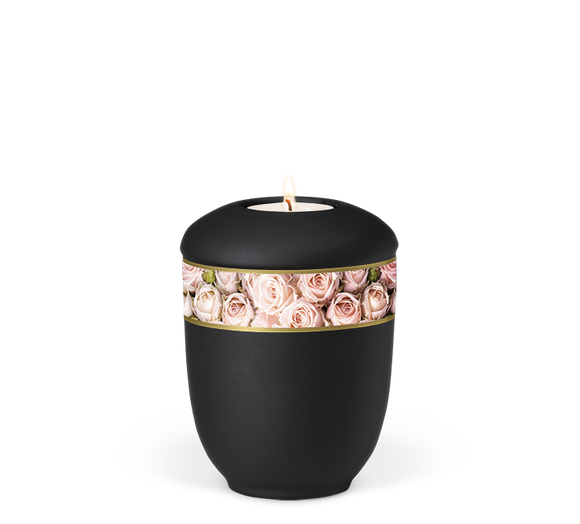 Heiso Gedenkurne Dekorband Blumen Keramik