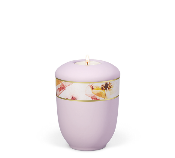 Heiso Gedenkurne Dekorband Blumen Keramik