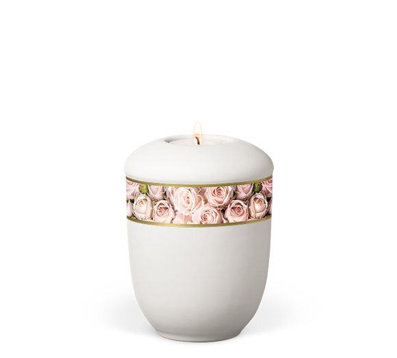 Heiso Gedenkurne Dekorband Blumen Keramik