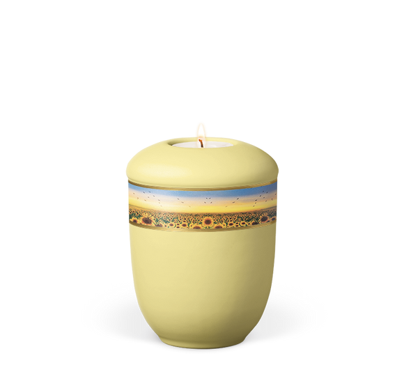 Heiso Gedenkurne Dekorband Blumen Keramik