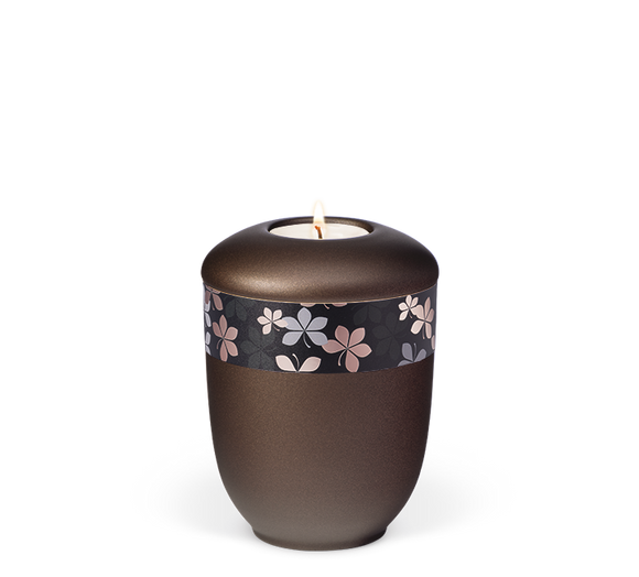 Heiso Gedenkurne Dekorband Blumen Keramik