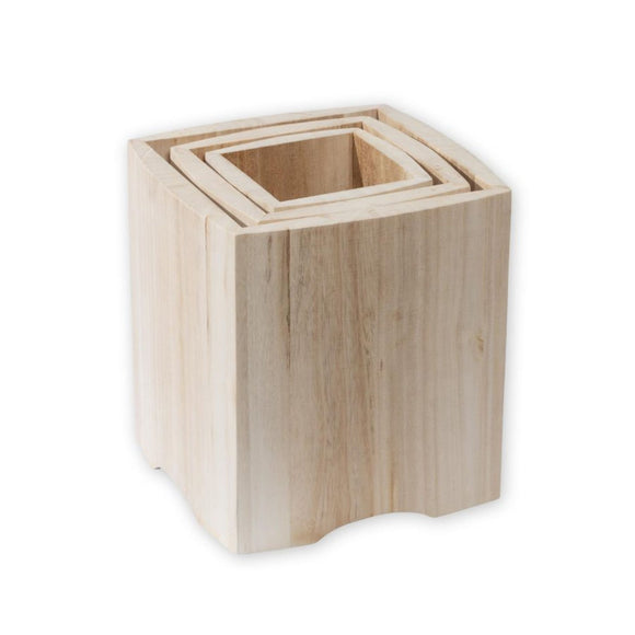 Übertöpfe aus hellem Holz (Set)