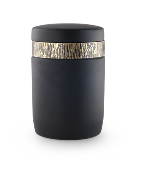 Völsing Urne schwarz glasiert Messingzierring Keramik