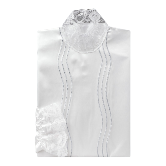 Besta Talar Damen Viskose Weiß, Lacetwelle Aufgestickt, Spitzenkragen