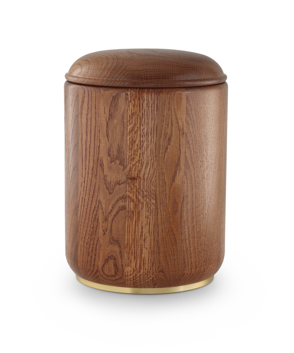 Urna Völsing in rovere con base in legno