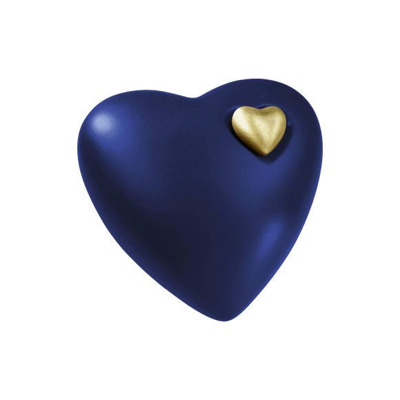 Urna marina in argilla organica a forma di cuore di fuoco e di terra, di colore verde acqua