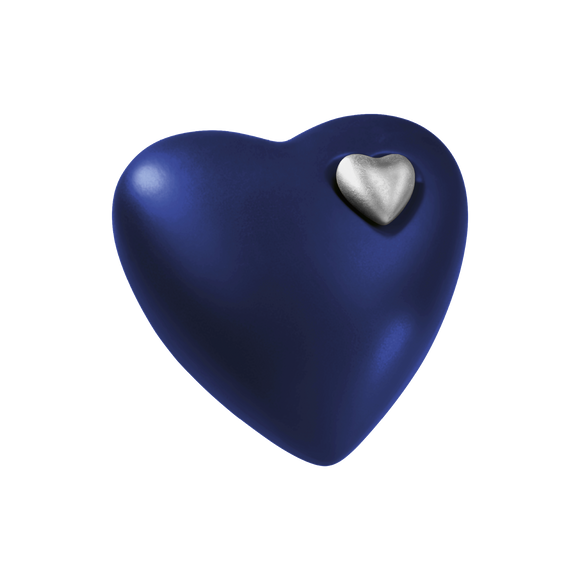 Urna marina in argilla organica a forma di cuore di fuoco e di terra, di colore verde acqua