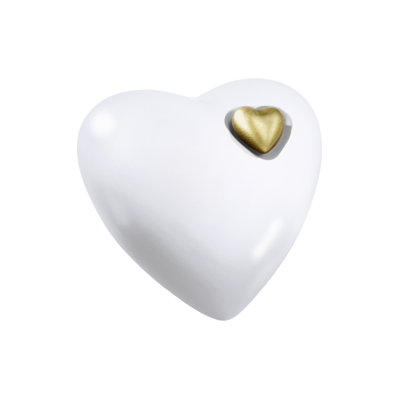 Urna marina in argilla organica a forma di cuore di fuoco e di terra, di colore verde acqua