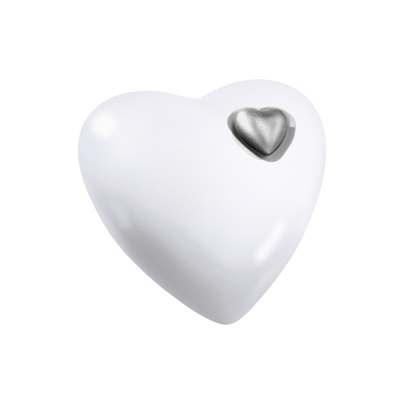 Urna marina in argilla organica a forma di cuore di fuoco e di terra, di colore verde acqua