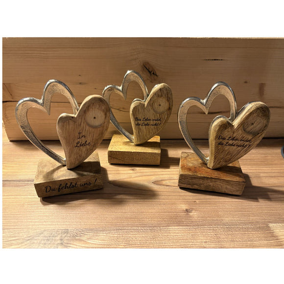 Doppelherz Holz-Metall mit Medaillon