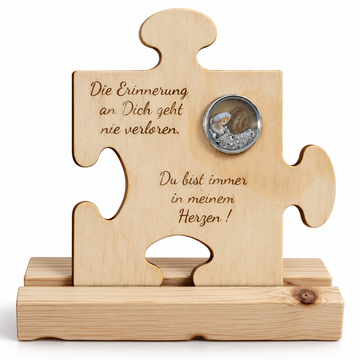Erinnerungsstück kleines Puzzle mit Spruch und Medaillon
