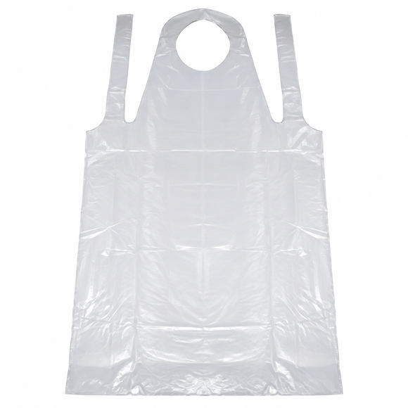 PE foil aprons, white, 75 x 170 cm / 50 pieces