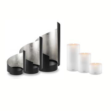 Qult Windlicht Sail 3er-Set mit Kerzen Silber