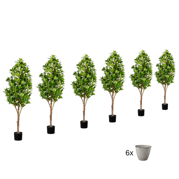 Kirschlorbeerbaum Kunstpflanze Deko 120 cm 6er Set