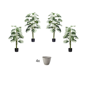 Monstera Kunstpflanze deko 4er Set