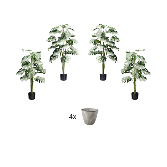 Monstera Kunstpflanze deko 4er Set