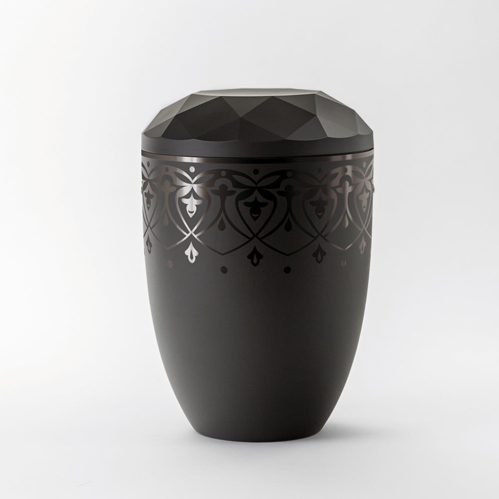 Samosa urn Art Nouveau ornament black relief urn