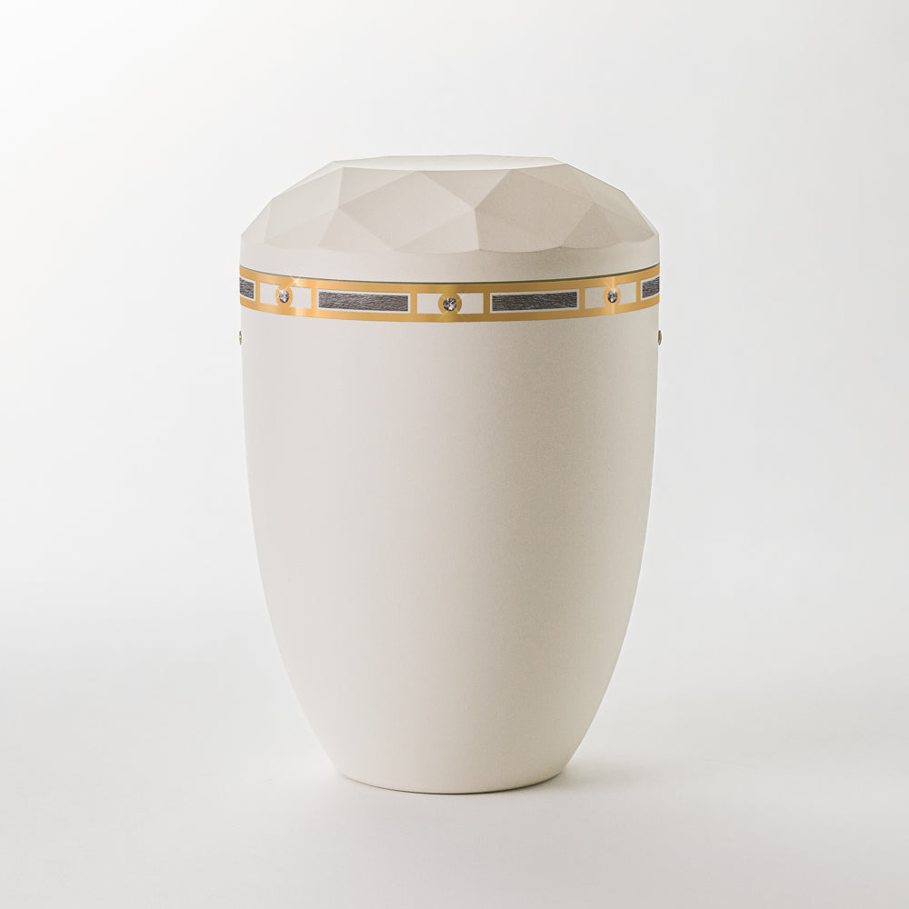 Kaufen auf-urne-diamant-cremeweiss Samosa Urne Goldornament Art Déco Reliefurne