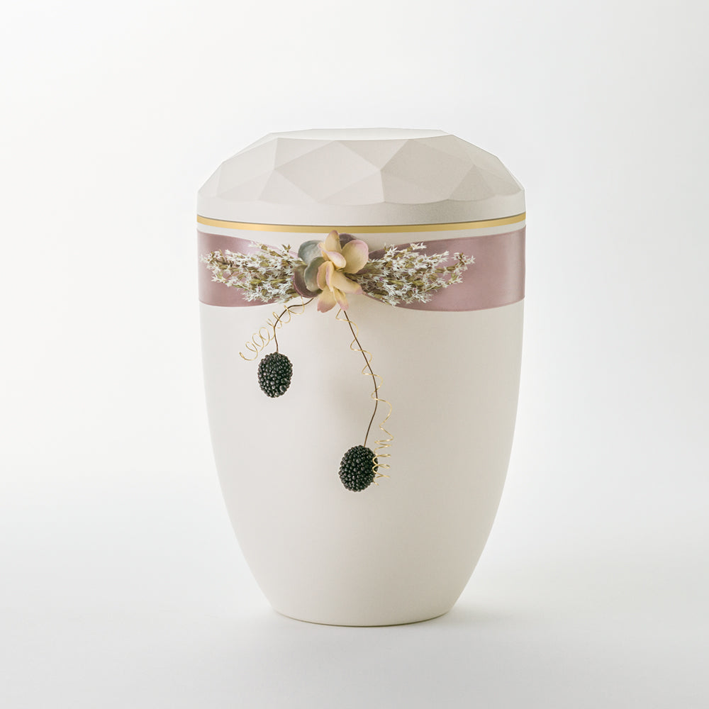 Kaufen auf-urne-diamant-cremeweiss Samosa Urne Satinschmuck mit Beeren Reliefurne