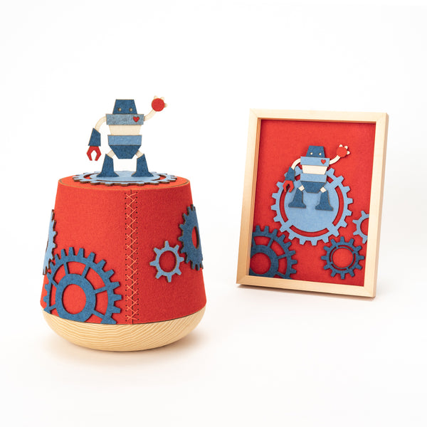 Samosa Kinder Urne Roboter Holz Filz