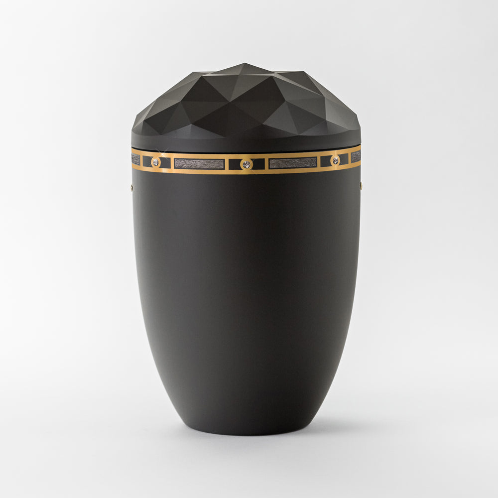 Kaufen auf-urne-kristall-anthrazit Samosa Urne Goldornament Art Déco Reliefurne