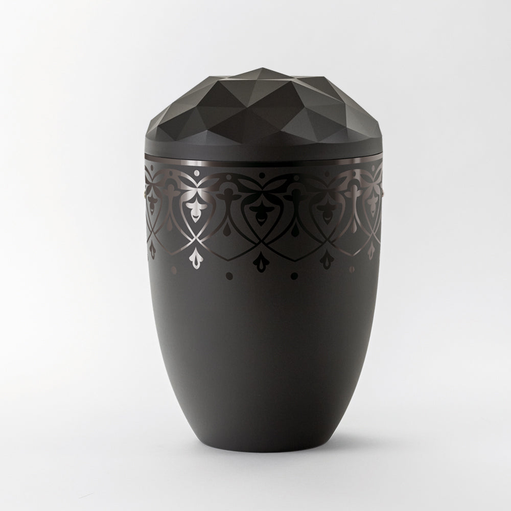 Kaufen auf-urne-kristall-anthrazit Samosa Urne Jugendstilornament schwarz Reliefurne