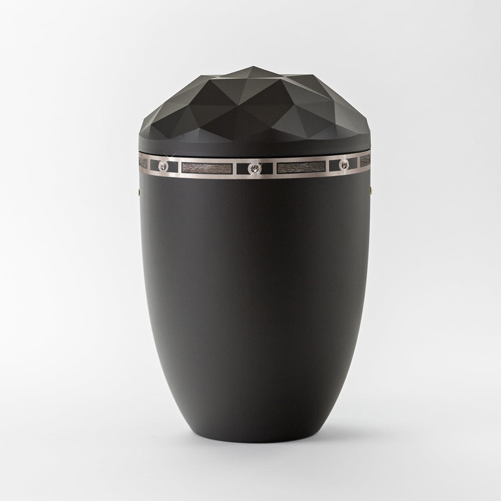Kaufen auf-urne-kristall-anthrazit Samosa Urne Silberornament Art Déco Reliefurne