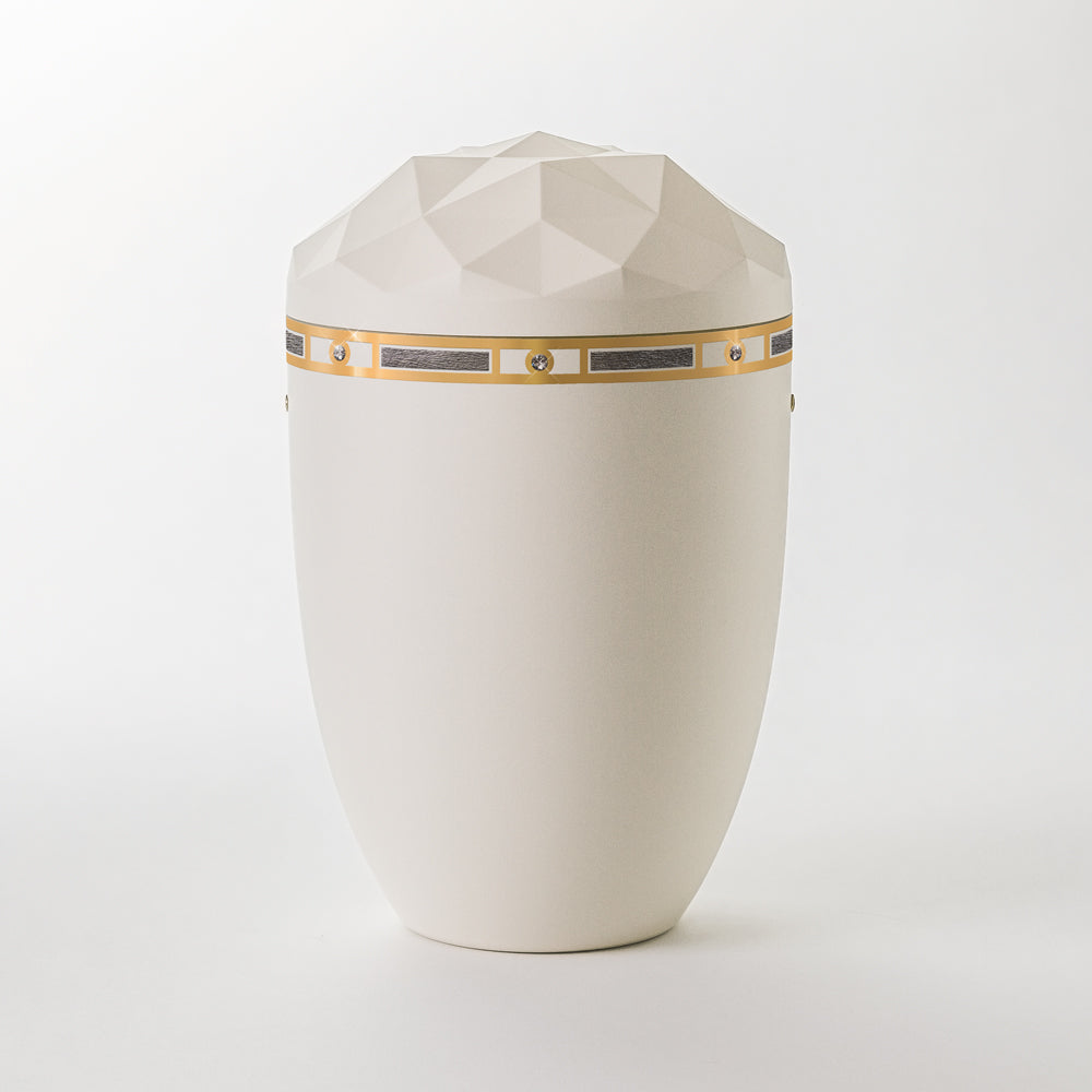 Kaufen auf-urne-kristall-cremeweiss Samosa Urne Goldornament Art Déco Reliefurne